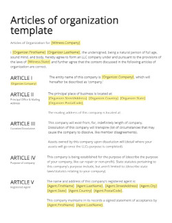 Articles of Organization Template﻿﻿