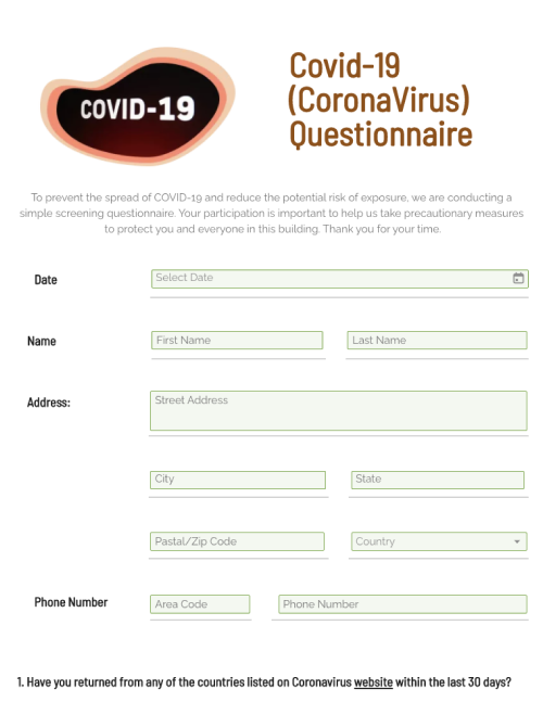 Free COVID19 Questionnaire Form 2022 Customized Sample