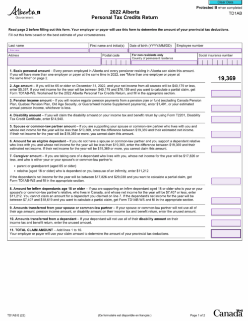  Free Electronic TD1AB Form (TD1 Alberta)